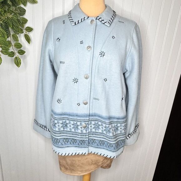 Vintage Teddi Women’s Sz M 80s Cozy Teddy Bear Fleece Blue Embroidered Jacket - Picture 3 of 15